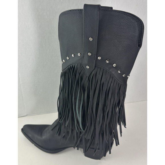 Roper Oakley Studded Pointed Toe Cowboy Black Boots Western Fringe Women's 8 - Picture 8 of 11